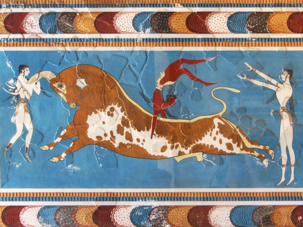 bull leaping minoan fresco from knossos