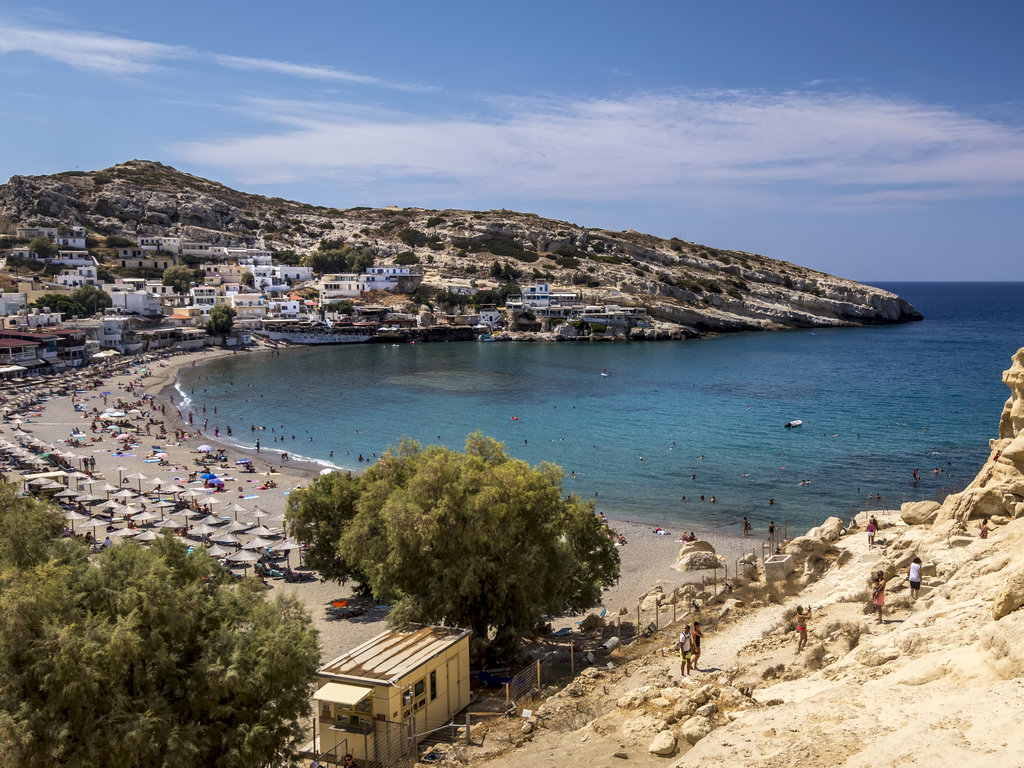 the beach of Matala in Crete