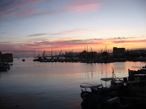 The Venetian harbour of Heraklion in the evening